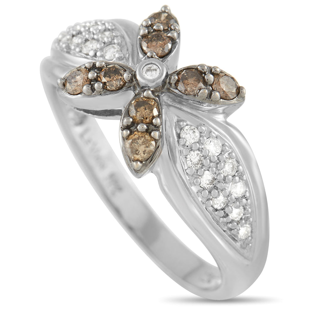 Le Vian18K White Gold White and Brown Diamond Flower Ring LV04-100721 – A fabulous floral motif sets this 18K White Gold ring
