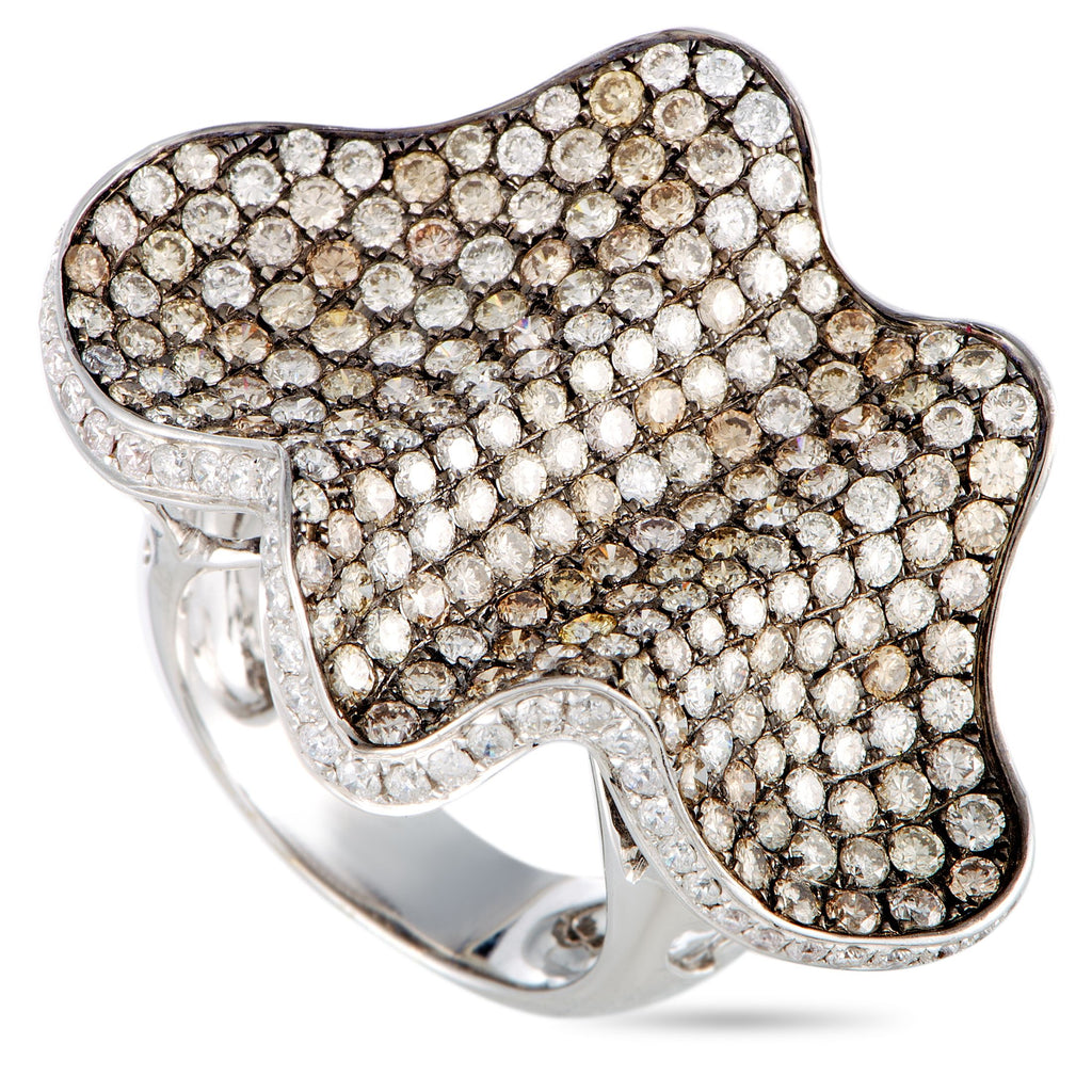 18K White Gold White and Brown Diamond Wave Ring – This ring is made out of 18K white gold and diamonds that amount to 6