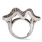 18K White Gold White and Brown Diamond Wave Ring
