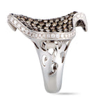 18K White Gold White and Brown Diamond Wave Ring