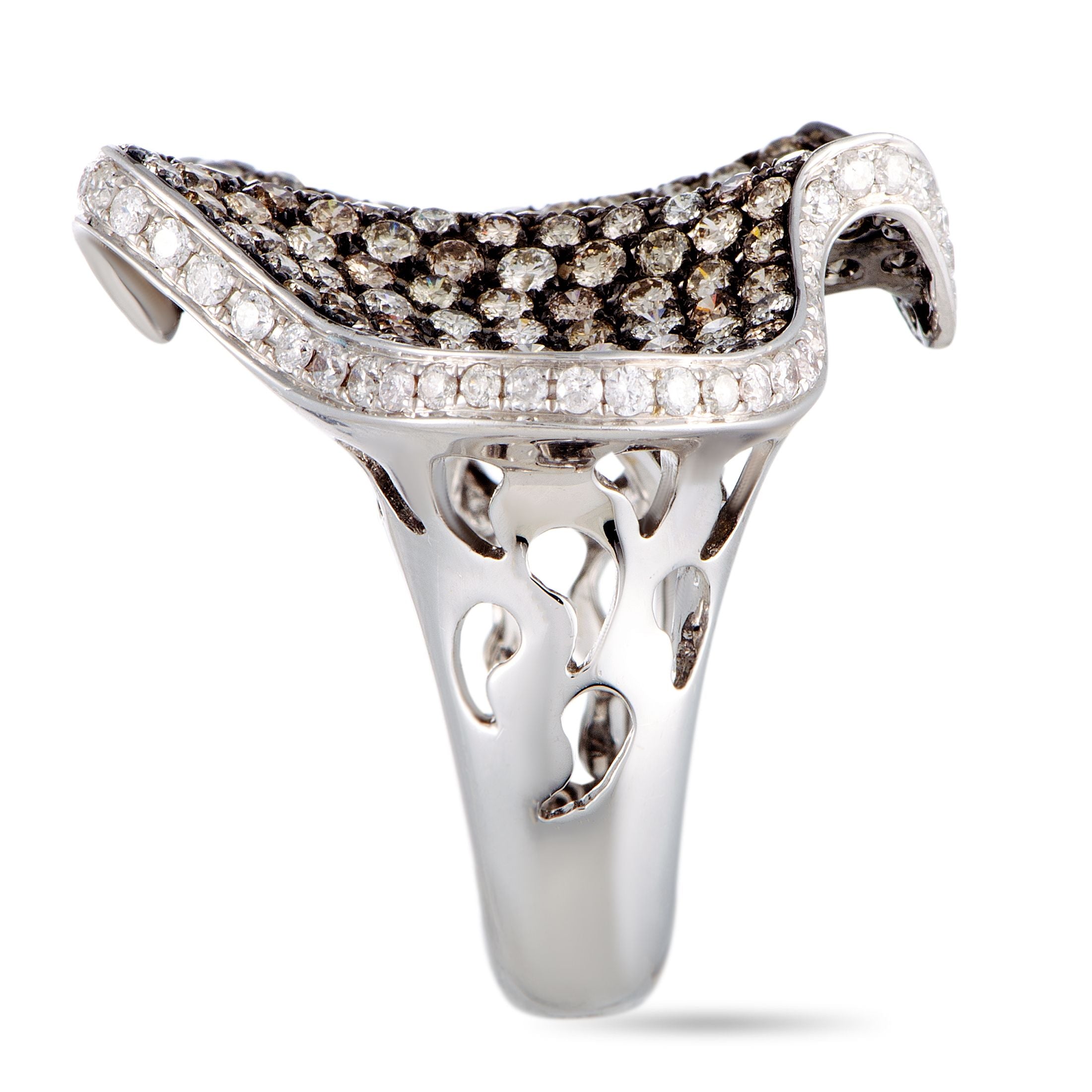18K White Gold White and Brown Diamond Wave Ring