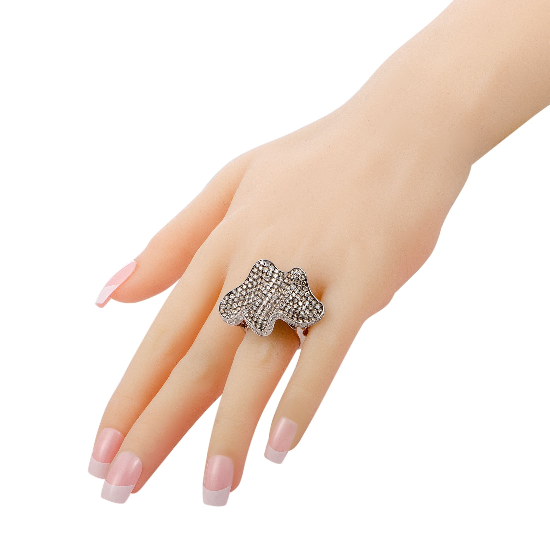 18K White Gold White and Brown Diamond Wave Ring