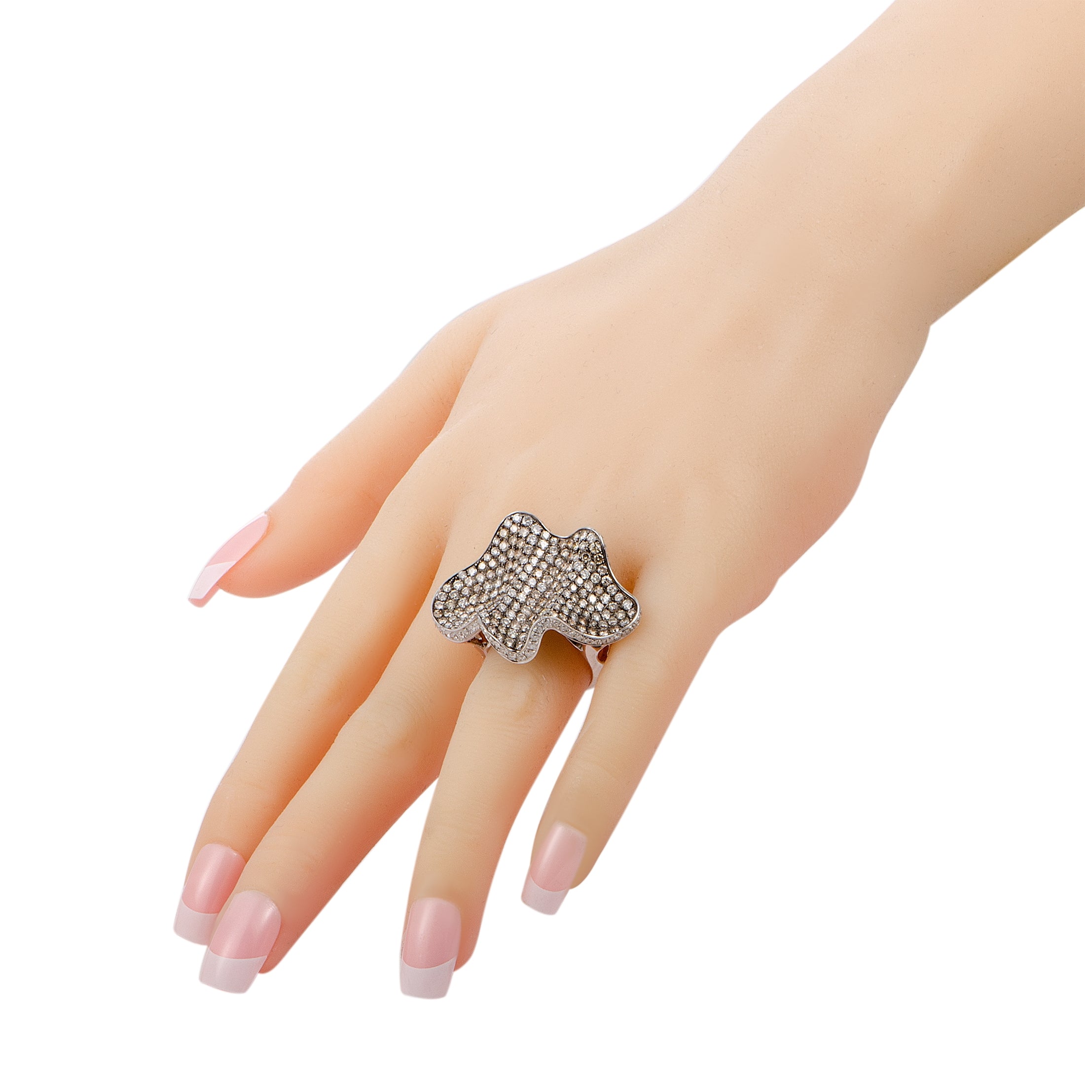 18K White Gold White and Brown Diamond Wave Ring