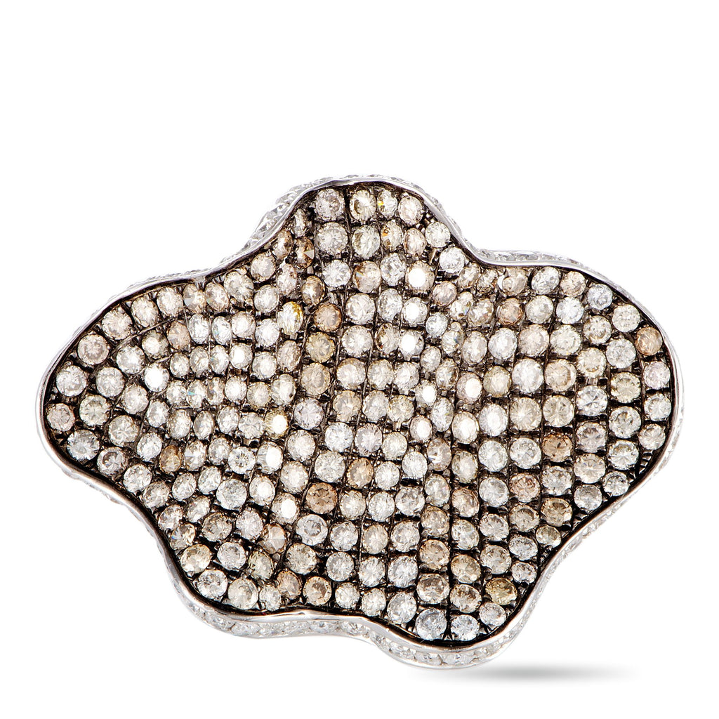 18K White Gold White and Brown Diamond Wave Ring