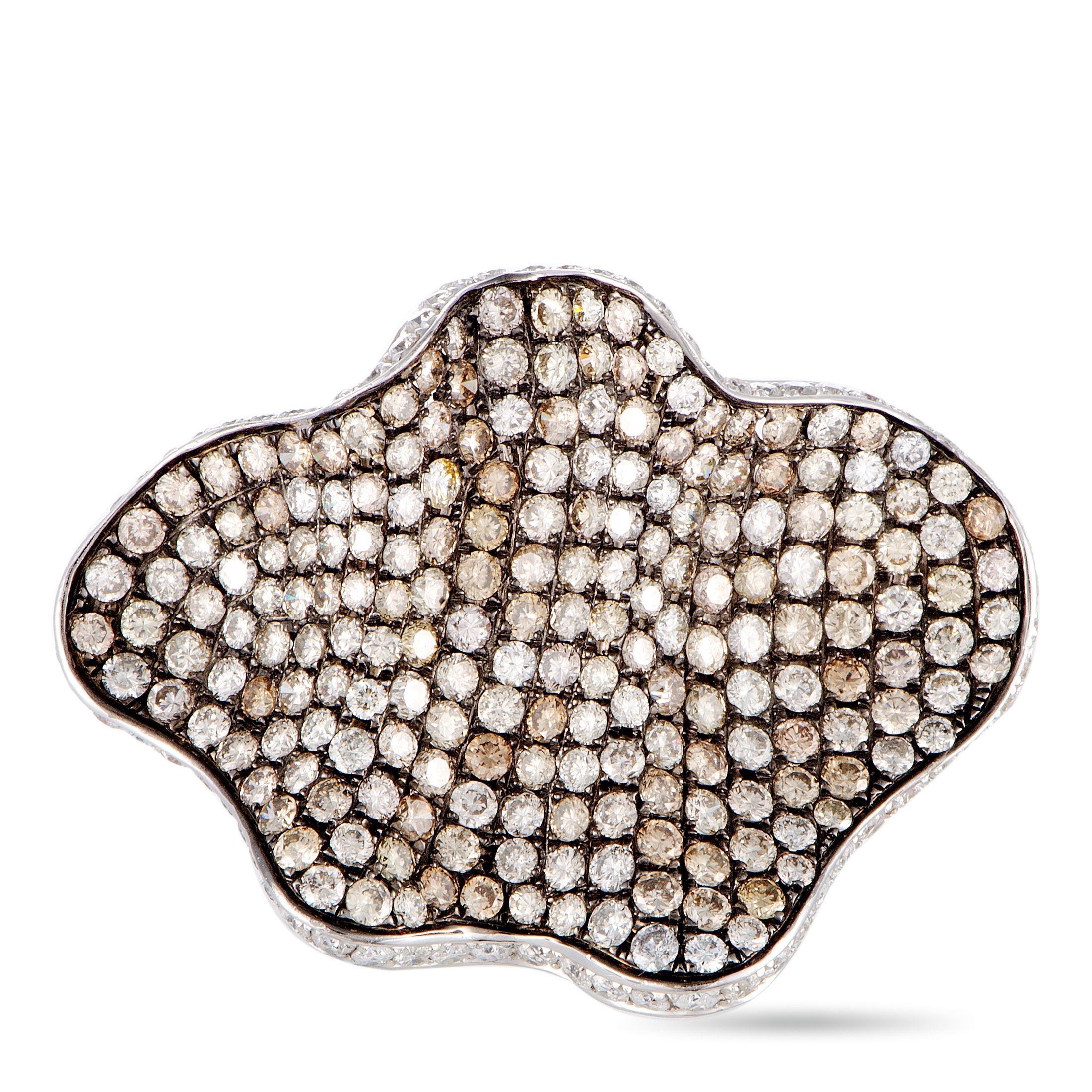 18K White Gold White and Brown Diamond Wave Ring