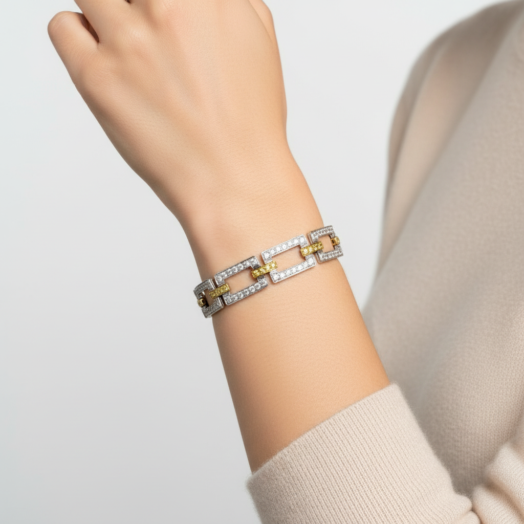 18K Yellow Gold and Platinum 5.54ct Diamond and 1.08ct Yellow Sapphire Link Bracelet