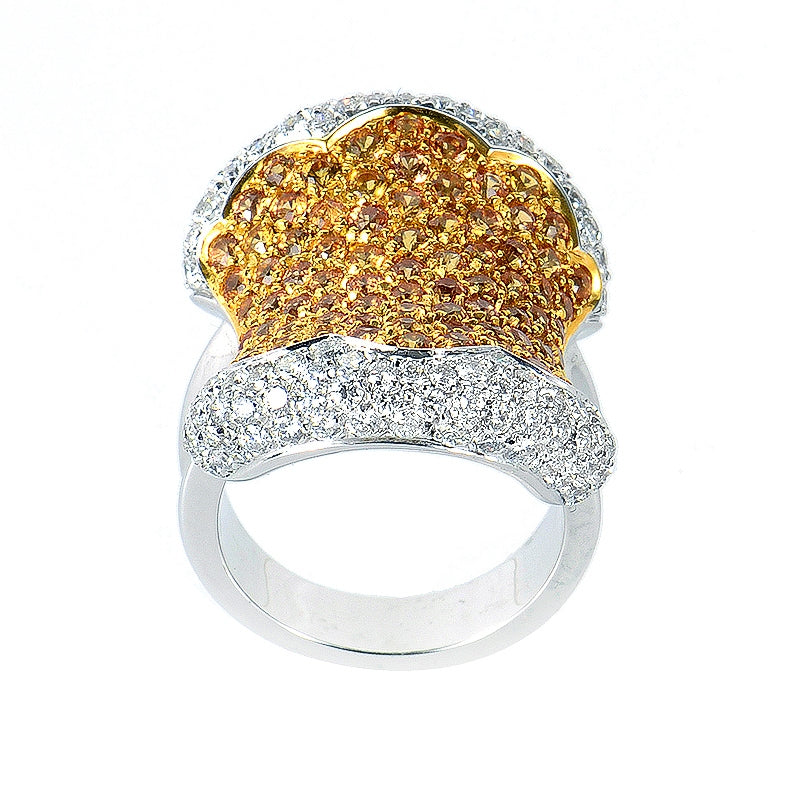 Oro Trend 18K White Gold Yellow Sapphire and Diamond Ring