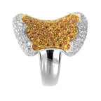 Oro Trend 18K White Gold Yellow Sapphire and Diamond Ring