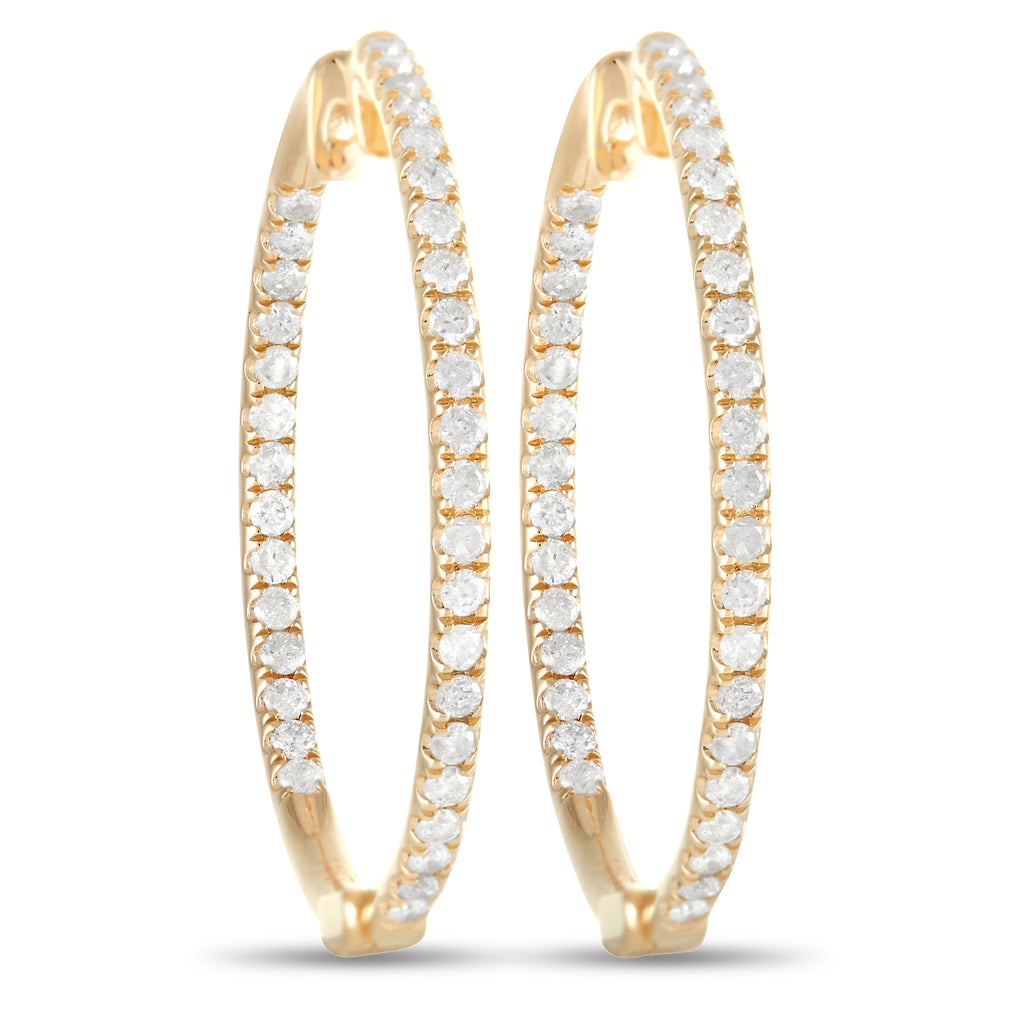 14K Yellow Gold 1.0ct Diamond Hoop Earrings