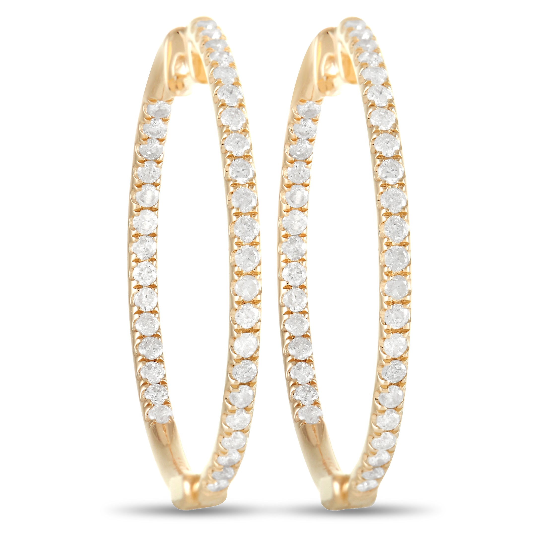 14K Yellow Gold 1.0ct Diamond Hoop Earrings