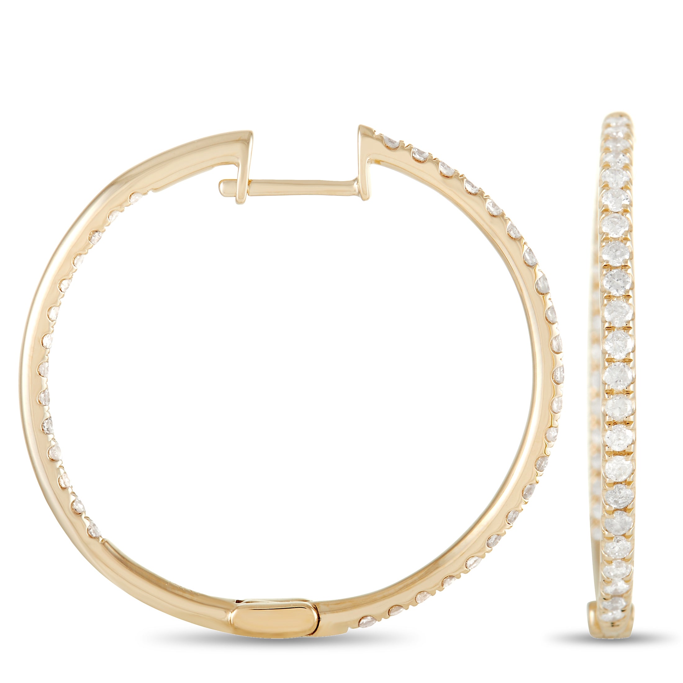 14K Yellow Gold 1.0ct Diamond Hoop Earrings