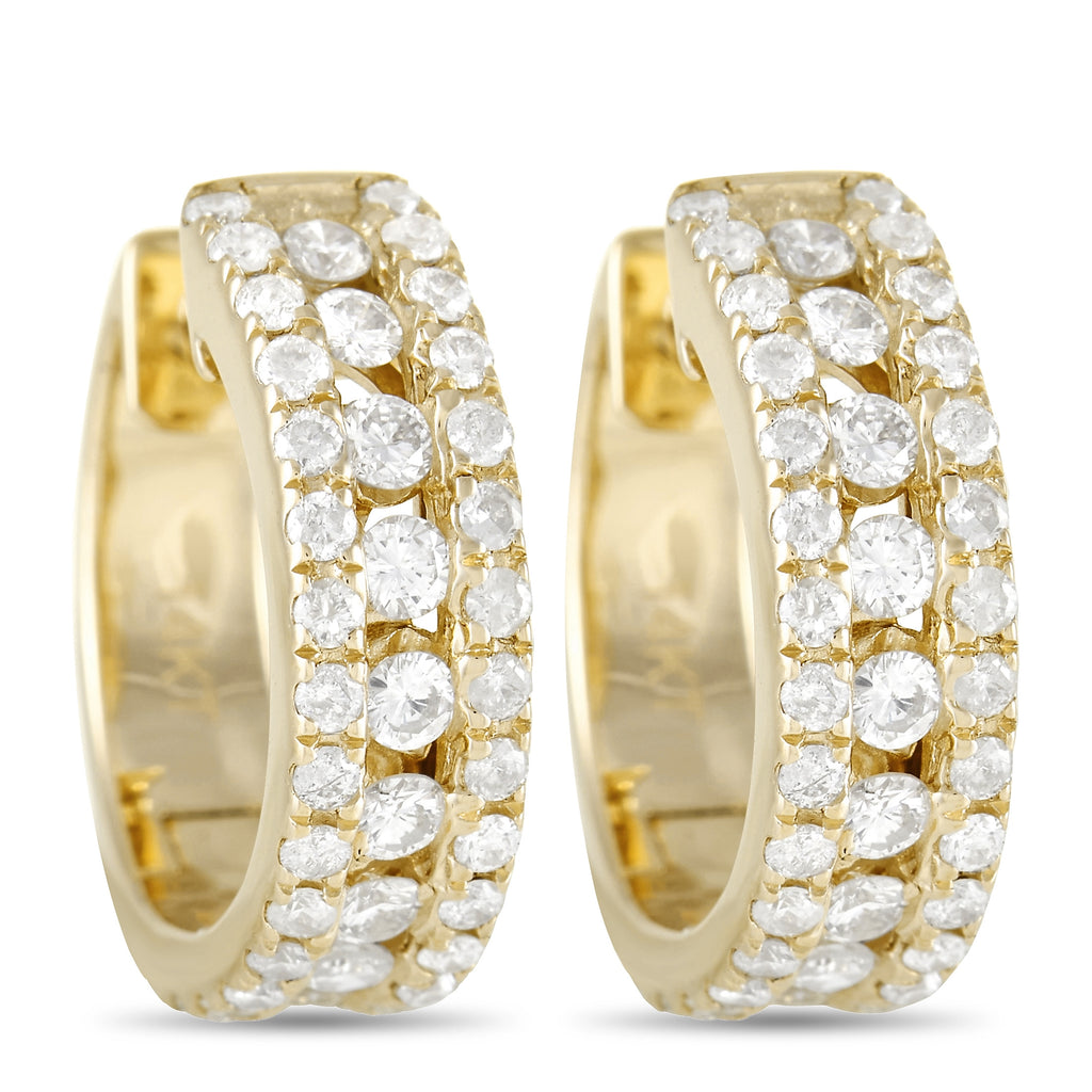 14K Yellow Gold 1.0ct Diamond Hoop Earrings