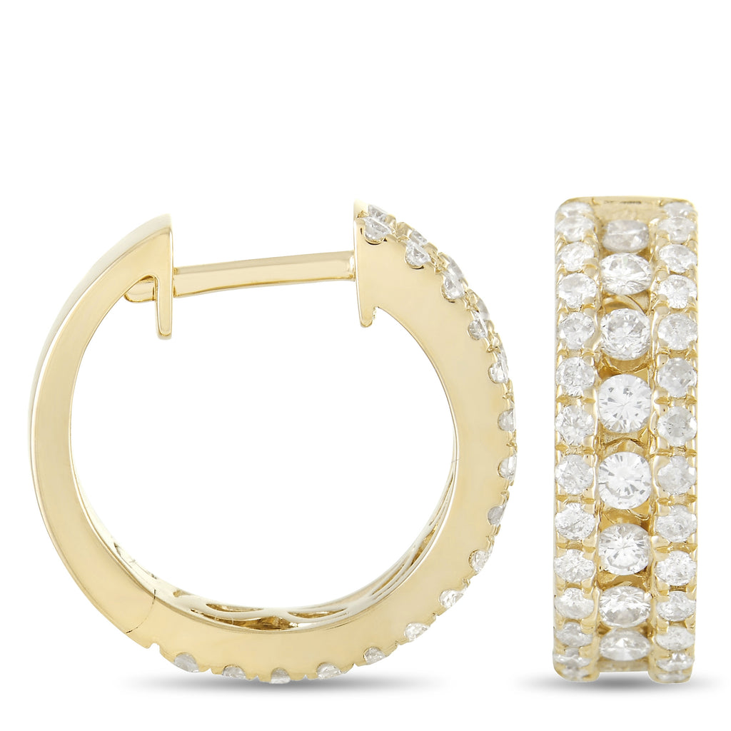 14K Yellow Gold 1.0ct Diamond Hoop Earrings