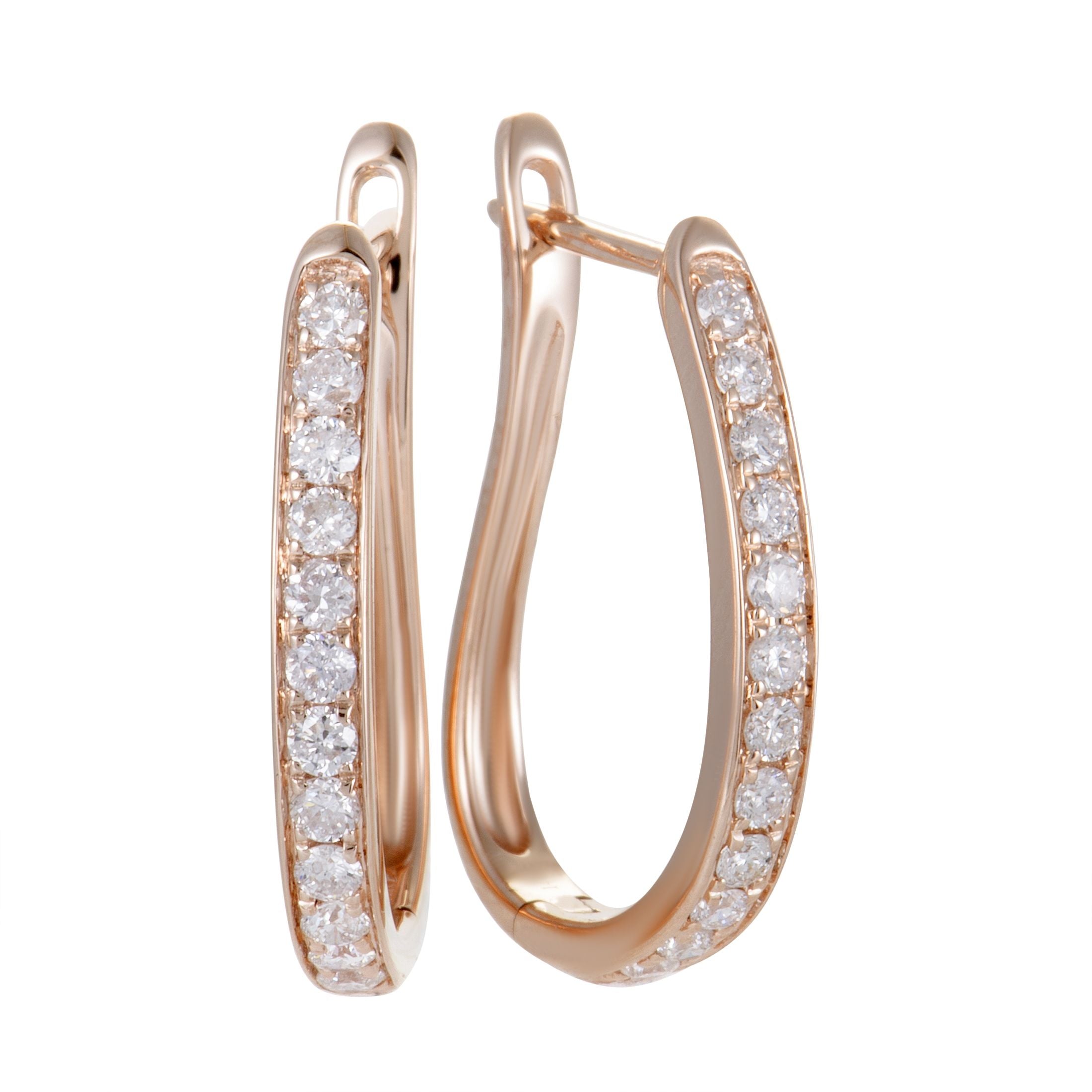 ~.75ct 14K Rose Gold Diamond Oval Hoop Earrings – These beautiful 14K rose gold earrings are an exquisite display of elegance