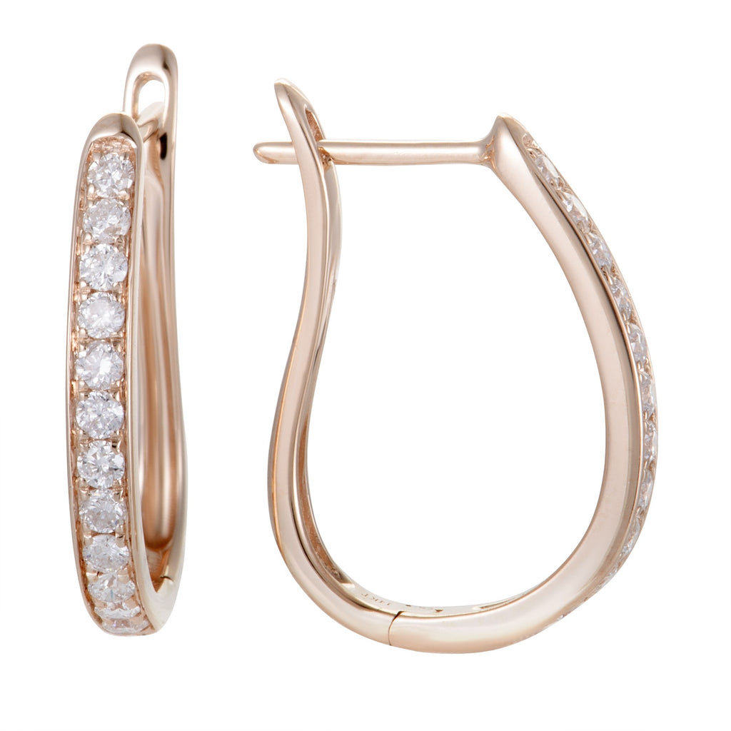 ~.75ct 14K Rose Gold Diamond Oval Hoop Earrings