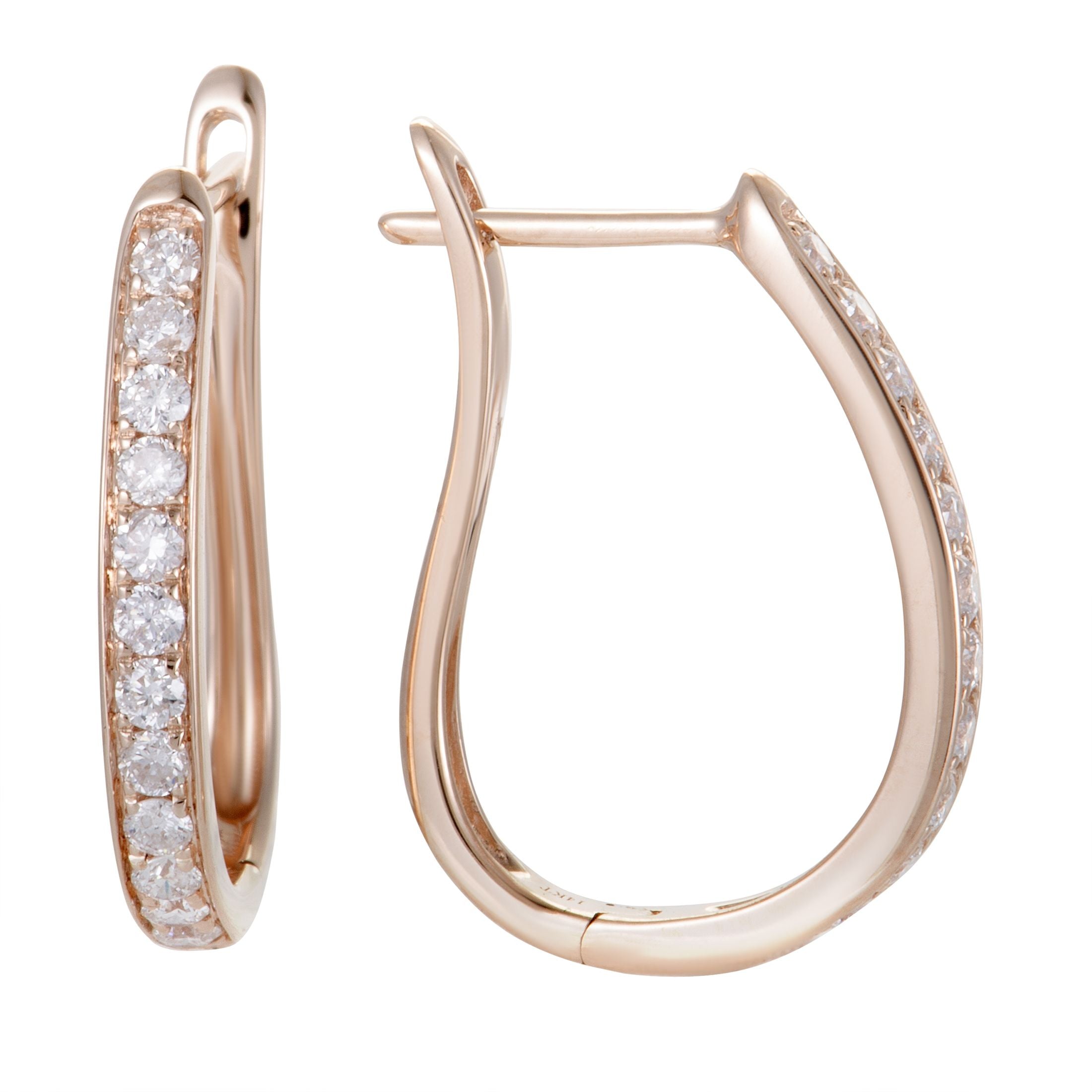 ~.75ct 14K Rose Gold Diamond Oval Hoop Earrings