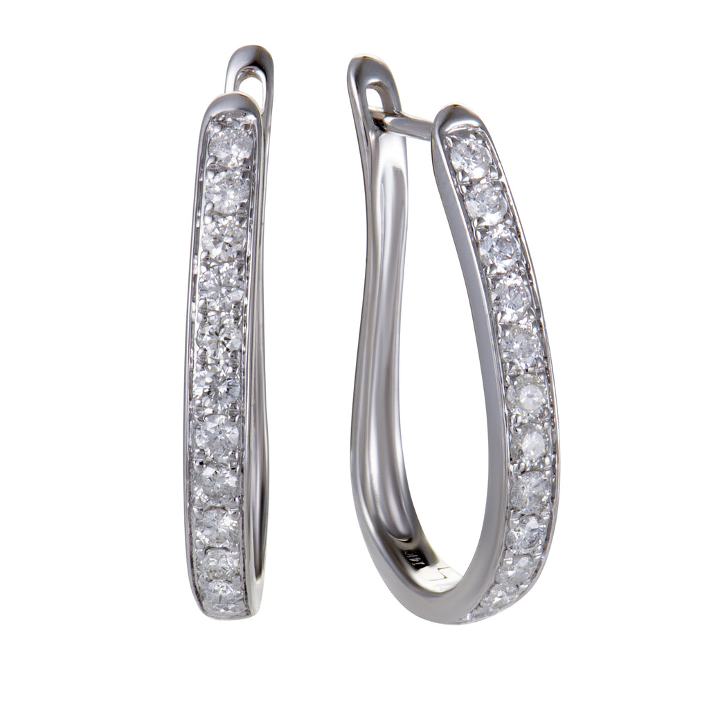 ~1ct 14K White Gold Diamond Oval Hoop Earrings