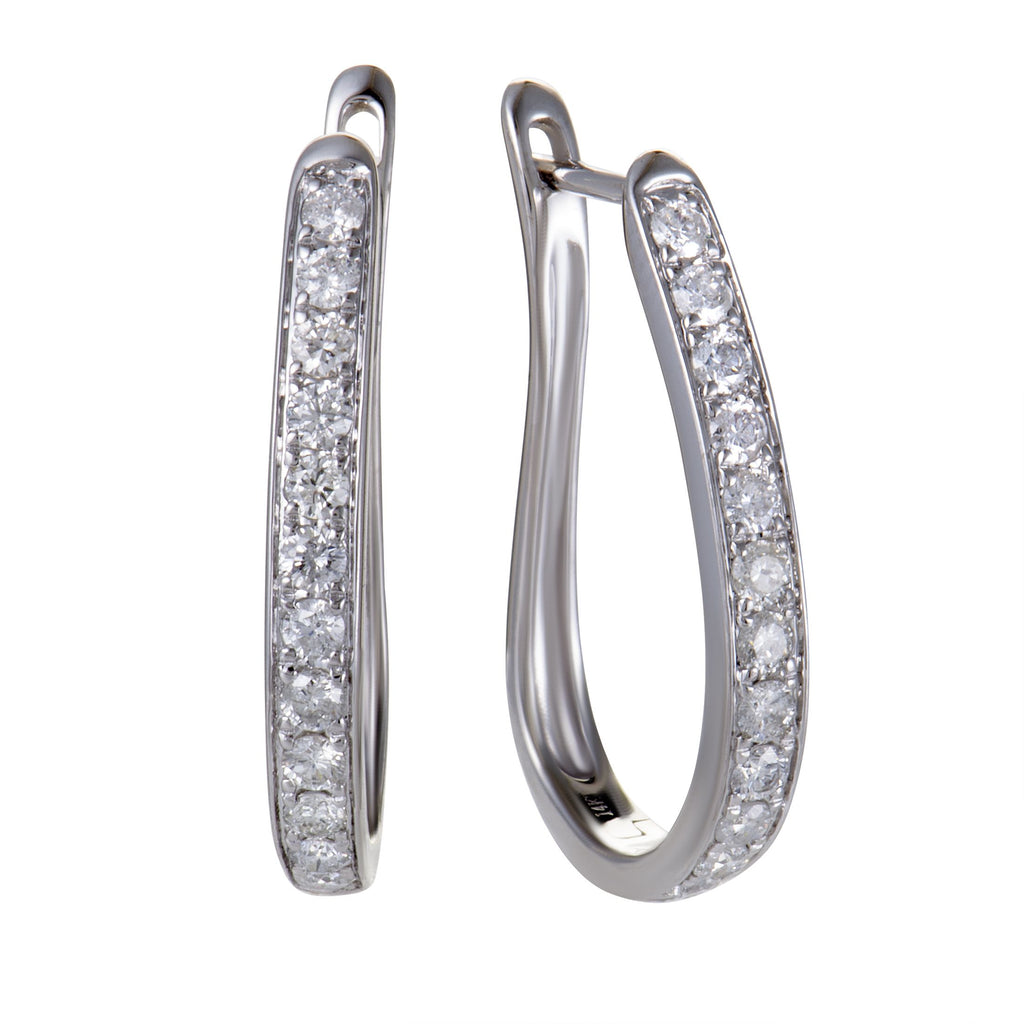 ~1ct 14K White Gold Diamond Oval Hoop Earrings – Exquisitely designed in 14K white gold, these sensational earrings are an ab