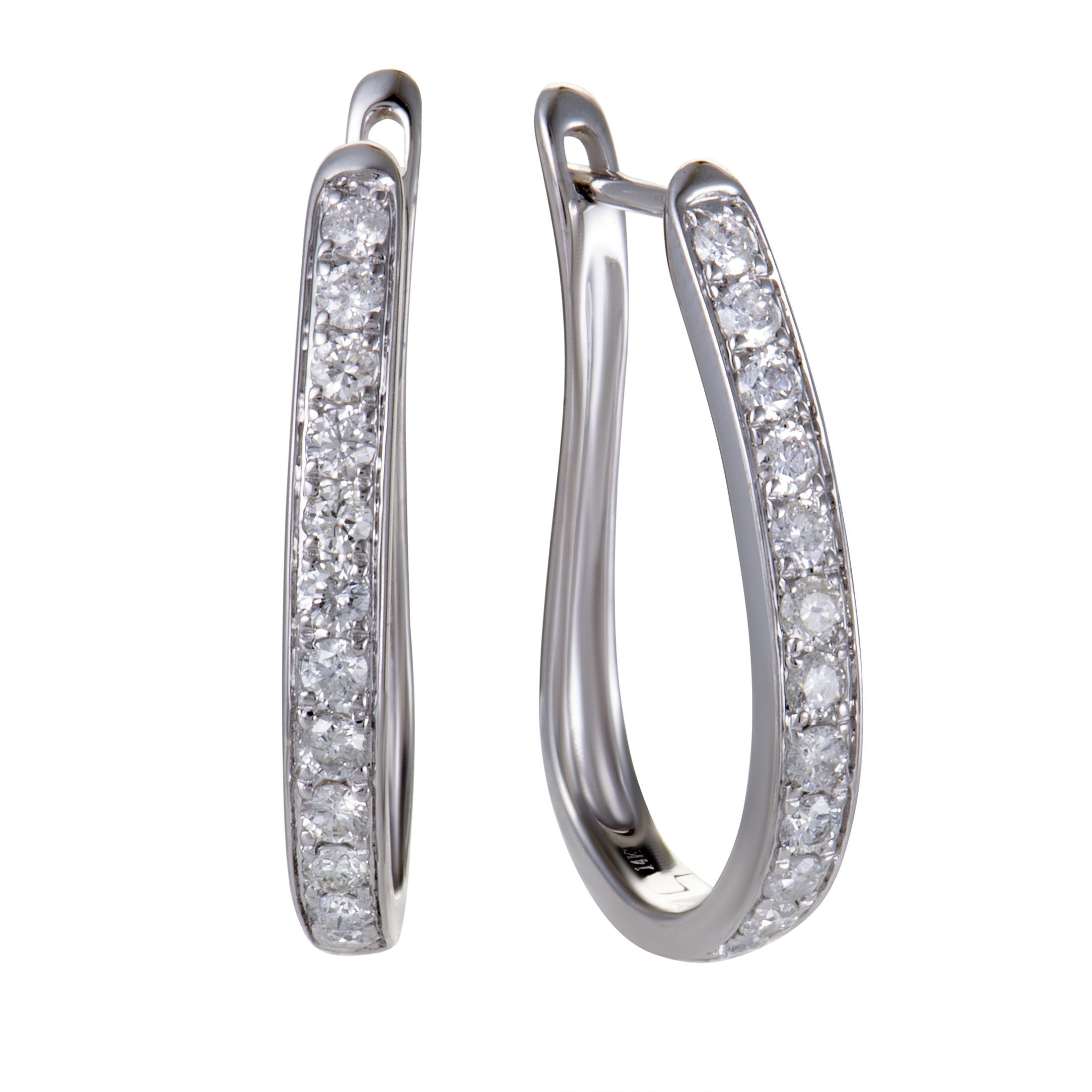 ~1ct 14K White Gold Diamond Oval Hoop Earrings – Exquisitely designed in 14K white gold, these sensational earrings are an ab