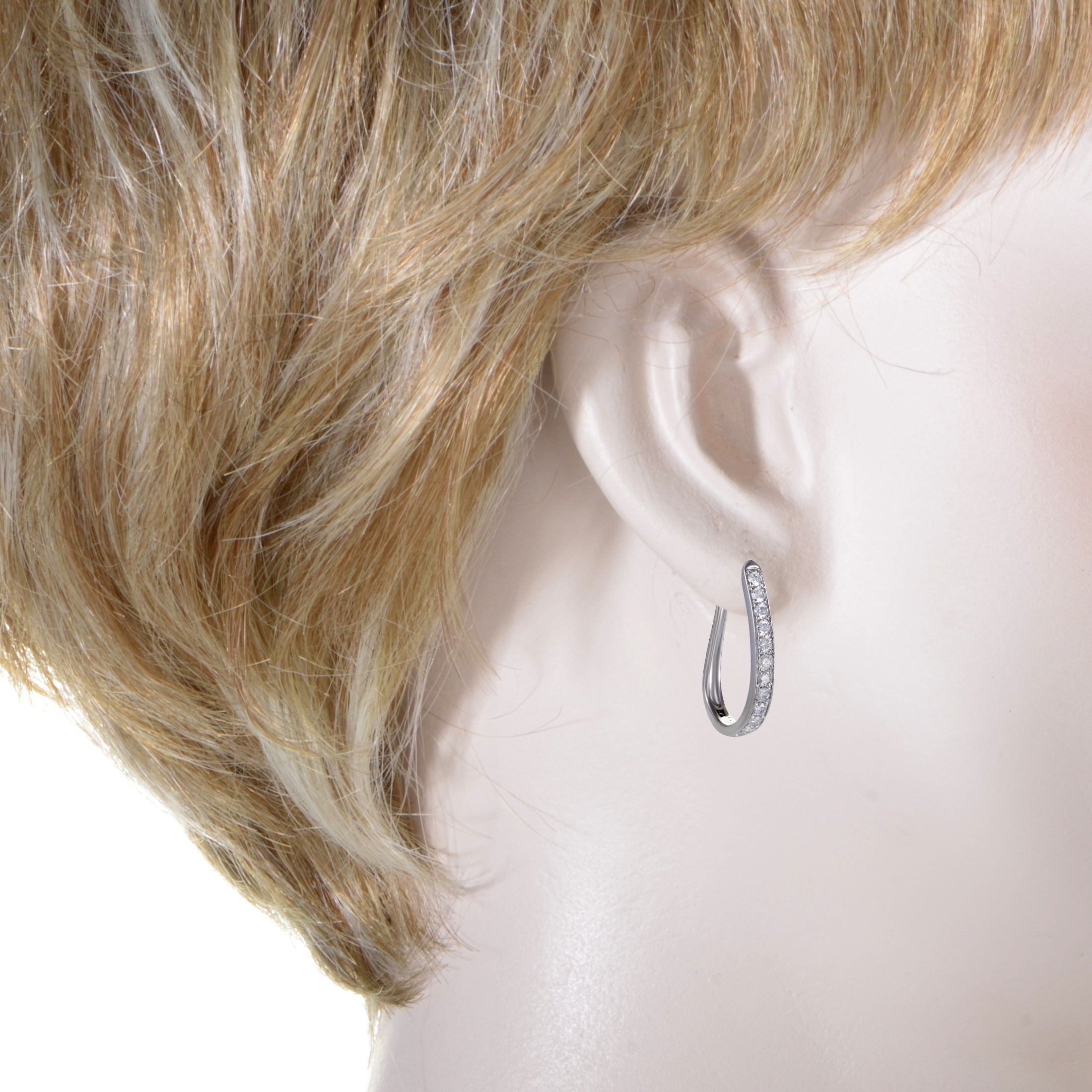~1ct 14K White Gold Diamond Oval Hoop Earrings