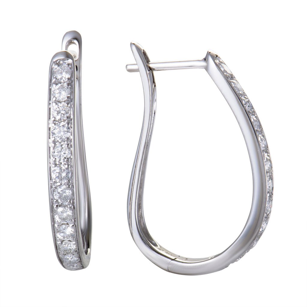 ~1ct 14K White Gold Diamond Oval Hoop Earrings