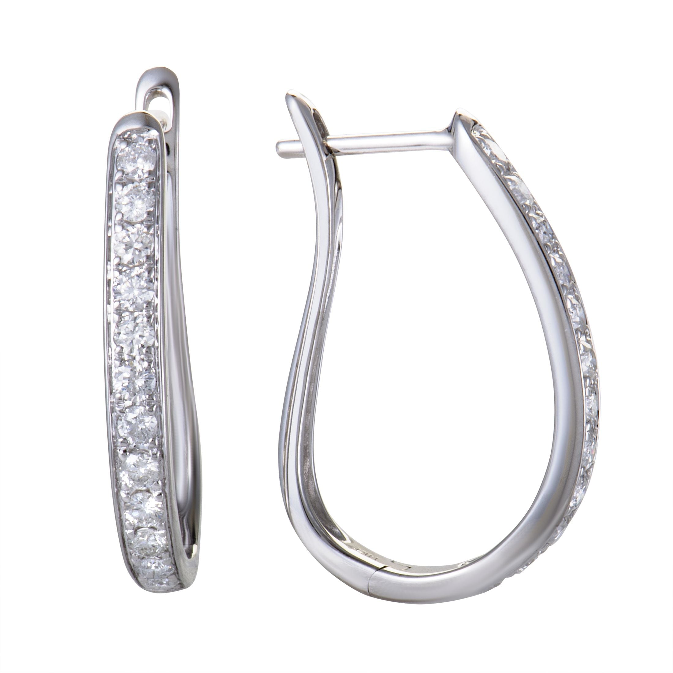 ~1ct 14K White Gold Diamond Oval Hoop Earrings