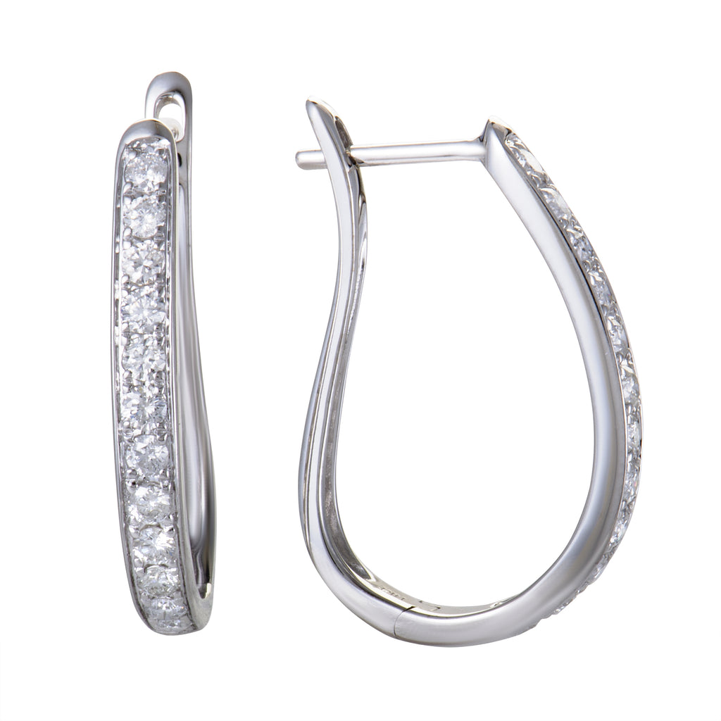 ~1ct 14K White Gold Diamond Oval Hoop Earrings