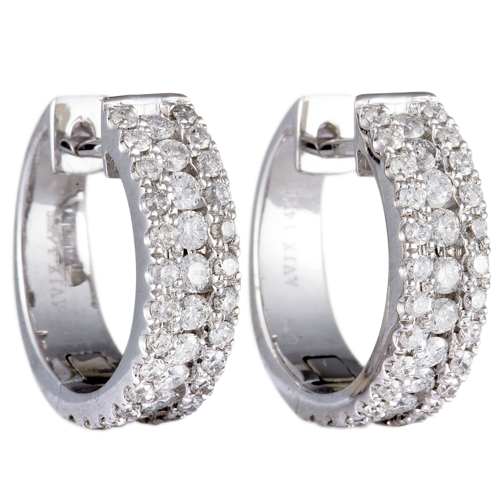Exclusive 14K White Gold 1.00 ct Diamond Hoop Earrings – This pair of huggie earrings glisten with elegance and delicate diam