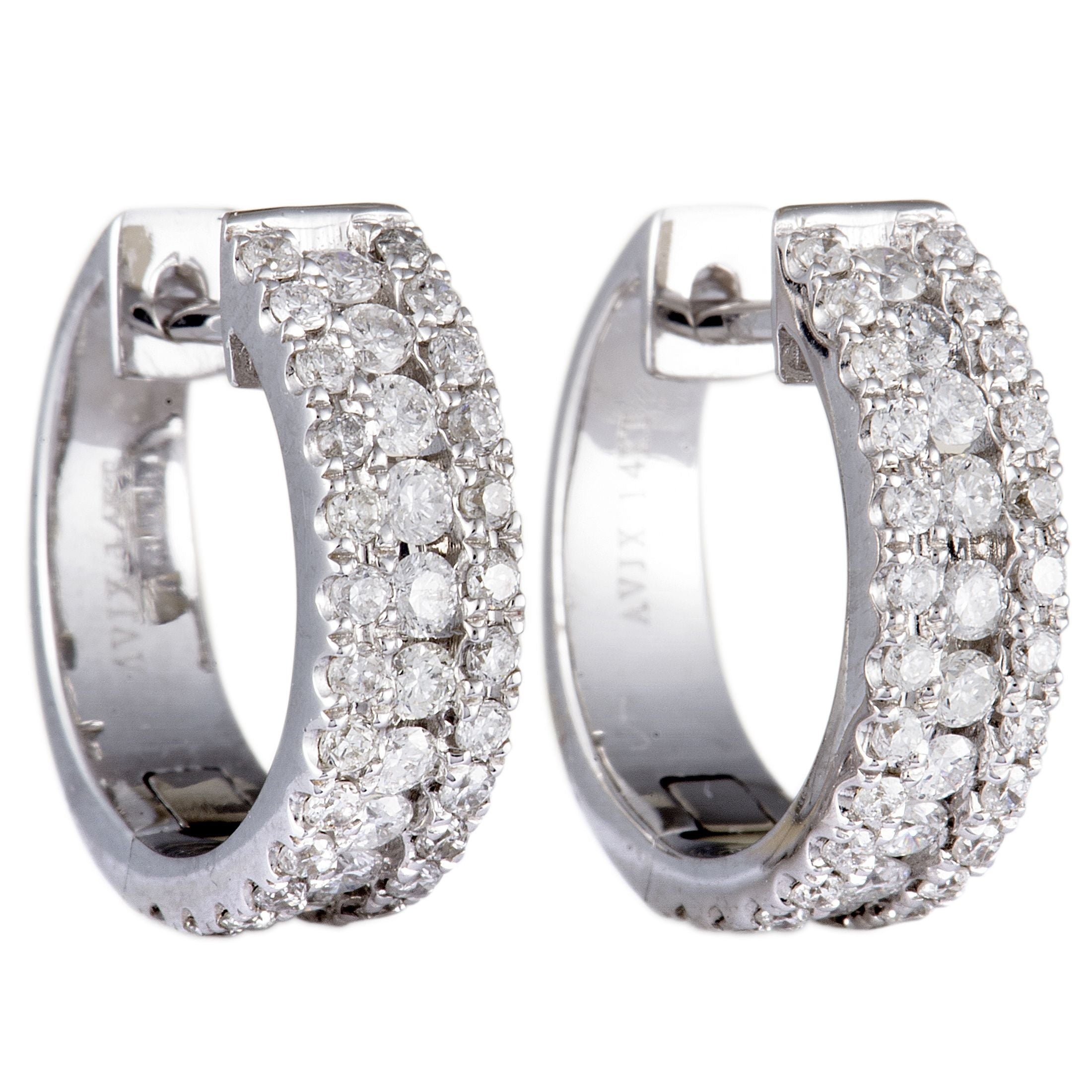 Exclusive 14K White Gold 1.00 ct Diamond Hoop Earrings – This pair of huggie earrings glisten with elegance and delicate diam