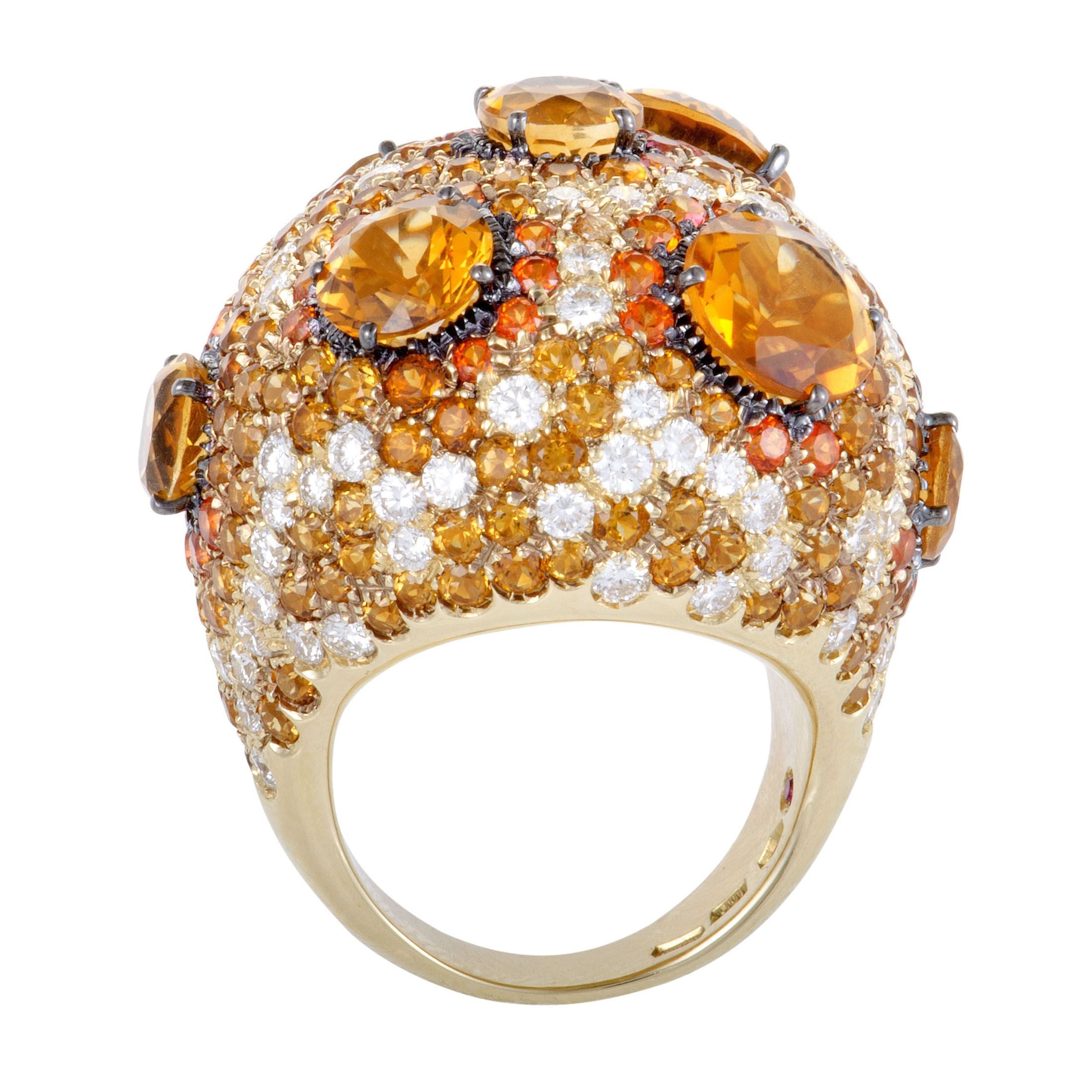 Roberto Coin 18K Yellow Gold Orange Citrine and Topaz and Diamond Cocktail Ring