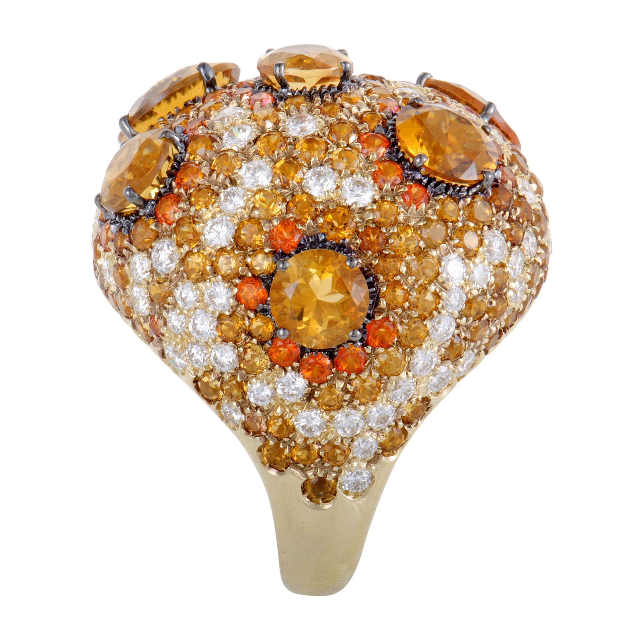 Roberto Coin 18K Yellow Gold Orange Citrine and Topaz and Diamond Cocktail Ring