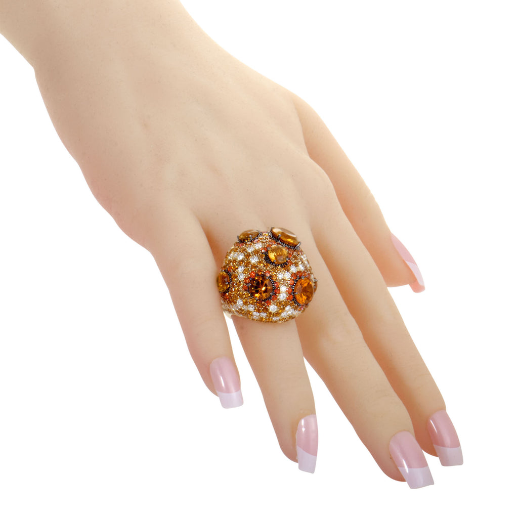 Roberto Coin 18K Yellow Gold Orange Citrine and Topaz and Diamond Cocktail Ring