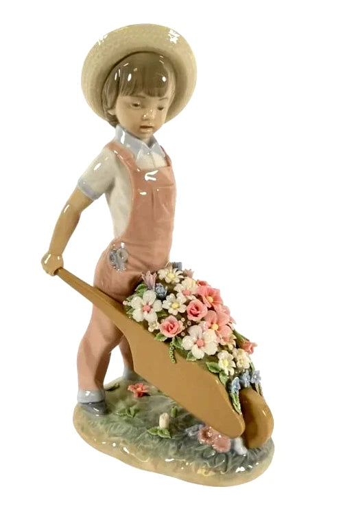 Lladro  Vintage Limited Edition Wheelbarrow with Flowers 1283 – Lladro porcelain figurine #1283 titled 'Wheelbarrow with Flow