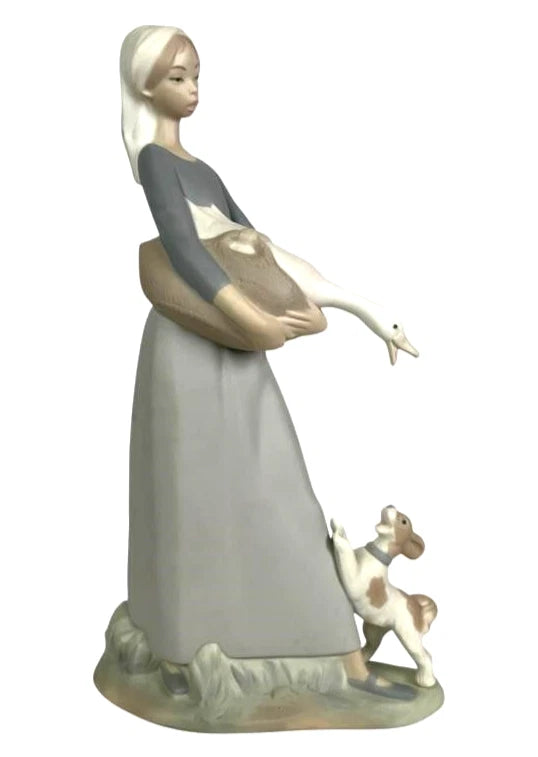 Lladro Vintage Limited Edition  Porcelain Figurine Girl with Goose and Dog #4866 – Porcelain figurine by Lladro titled 'Girl 
