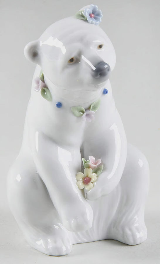 LLADRO Polar Bear Resting With Flowers Animals Wild Retired 2001