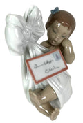 LLADRO porcelain figurine of an angel girl embracing a dark-haired child, holding card