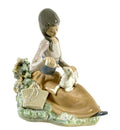 LLADRO Little Bo Peep porcelain figurine, girl in hood holding a white lamb and book