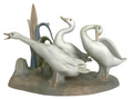 LLADRO geese group porcelain figurine with four white geese on gray base