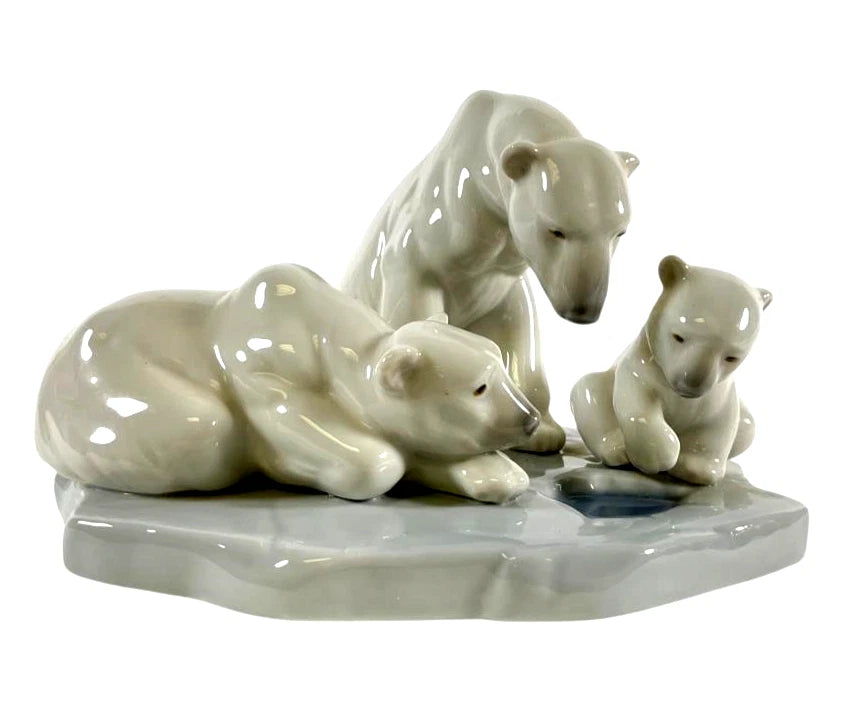 Lladro  Vintage Limited Edition Polar Bear Family  1443 – Lladro porcelain figurine titled Polar Bear Family, model #1443