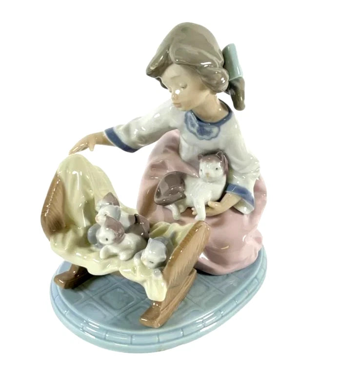 Lladro  Vintage Limited Edition Cradle of Kittens #5784 – Lladro porcelain figurine #5784 titled Cradle of Kittens, featuring