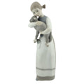 LLADRO girl figurine holding lamb, long pale dress with blue top