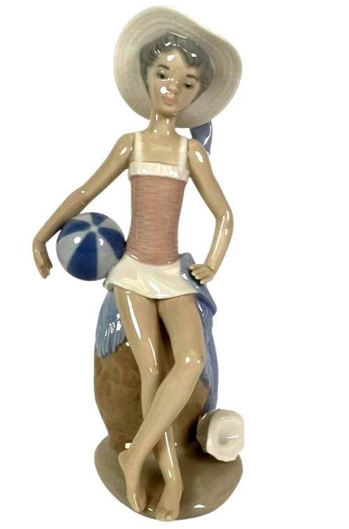 Lladro  Vintage Limited Edition Summer Girl with Beach Ball Figurine – Lladro porcelain figurine titled Summer Girl with Beac
