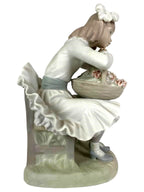 Retired LLADRO Girl with Flowers  # 1088 Girl w Flower Basket & Dog Mint Spain