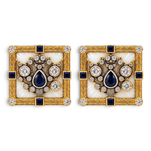 K. Faberge Imperial Russian 56 Gold and 2.0ct Diamond 1.30ct Sapphire & Enamel Coat of Arms
