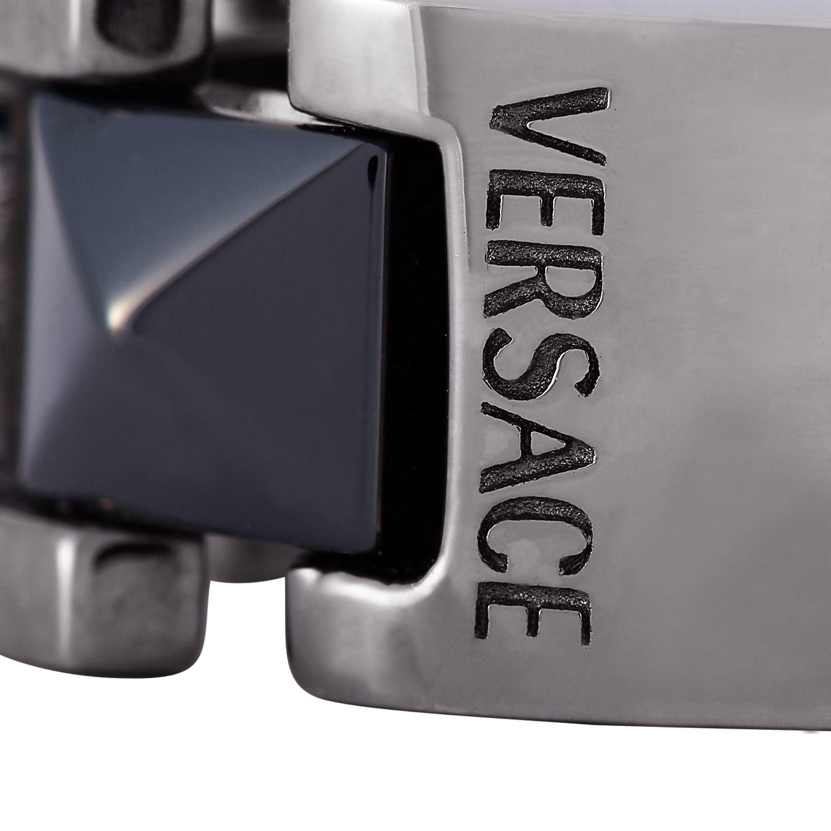 Versace 18K White Gold Black Ceramic Ring