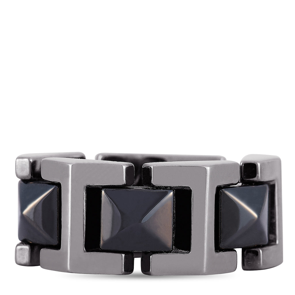Versace 18K White Gold Black Ceramic Ring