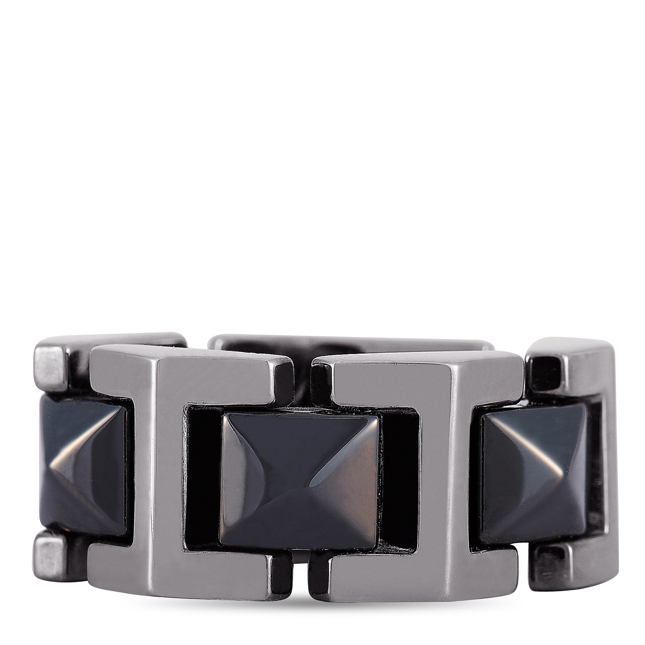 Versace 18K White Gold Black Ceramic Ring